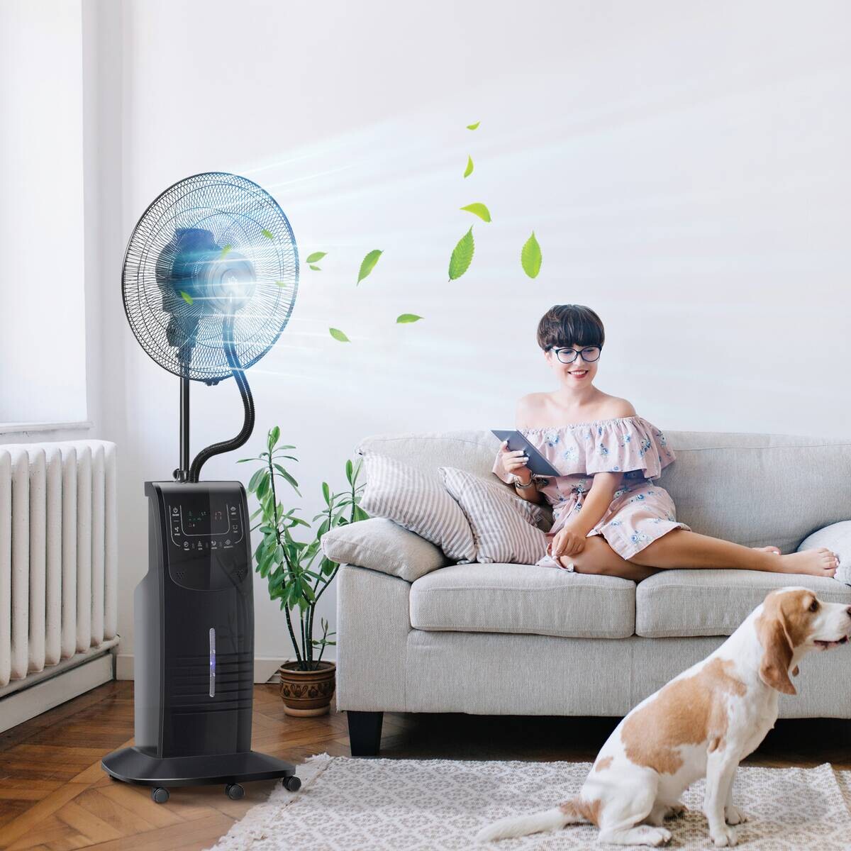 HOMCOM Ventilator schwarz Polypropylen Edelstahl Kunststoff B/H/L: ca. 44,5x44,5x135 cm