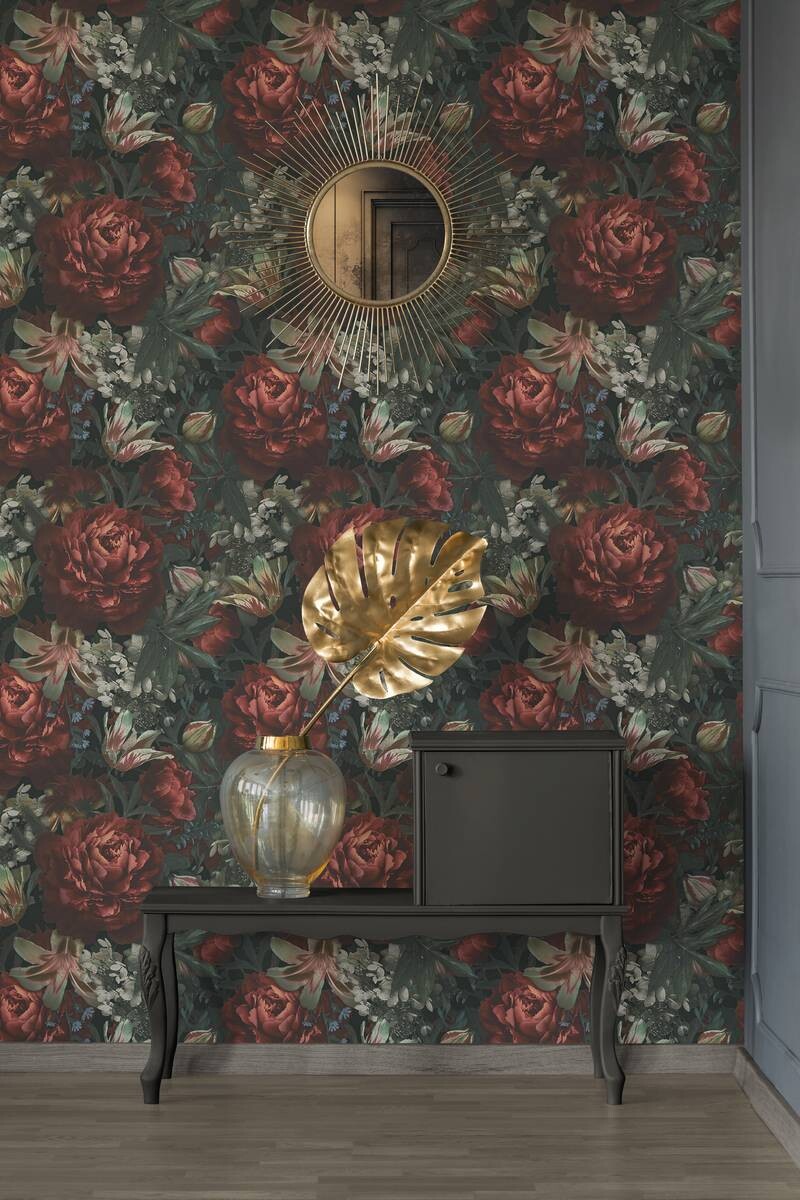 Vliestapete Floral schwarz bunt B/L: ca. 53x1005 cm