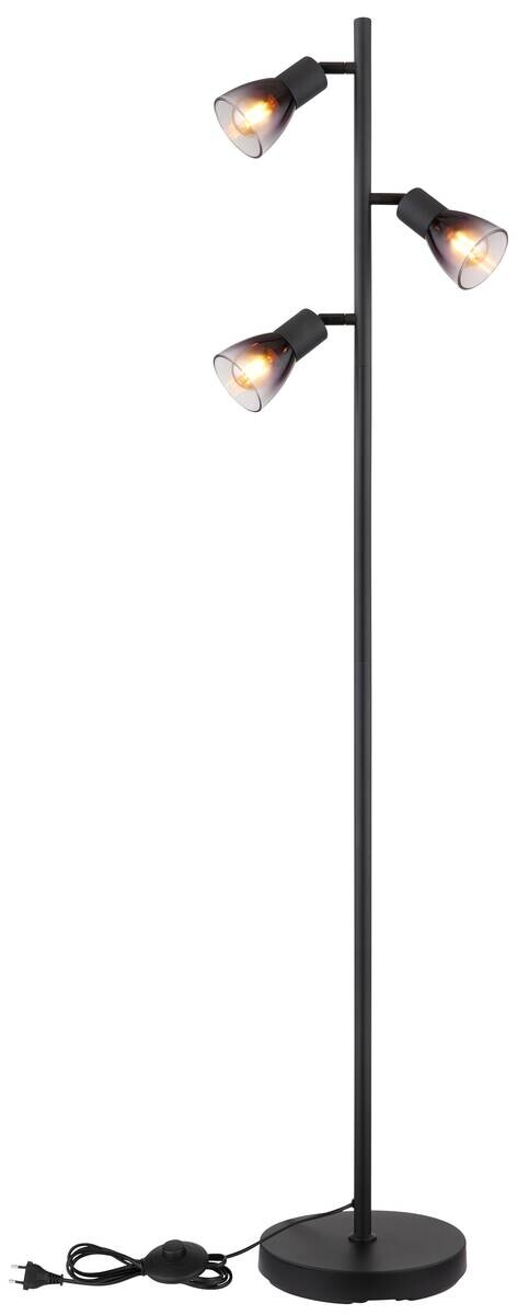 GLOBO Stehlampe klar Rauch schwarz Metall PVC Glas B/H/L: ca. 22x161x30 cm E14 3 Brennstellen