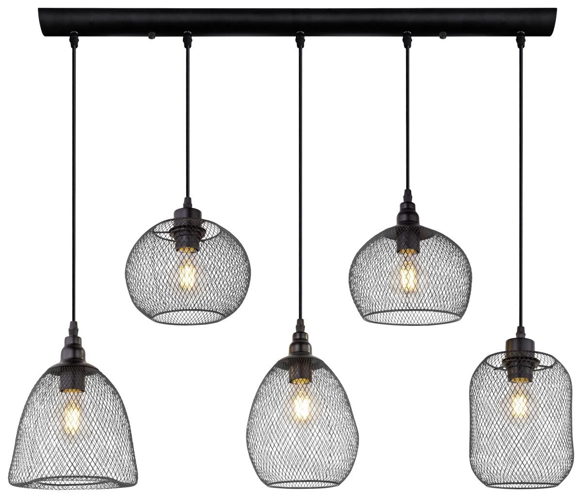 GLOBO Pendelleuchte Anya schwarz Metall B/H/T: ca. 89x120x20 cm E27 5 Brennstellen