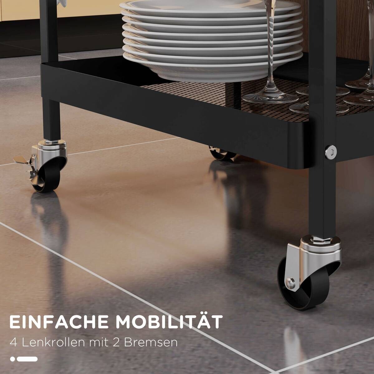 HOMCOM Rollwagen schwarz Edelstahl B/H/L: ca. 32,6x61x58,5 cm