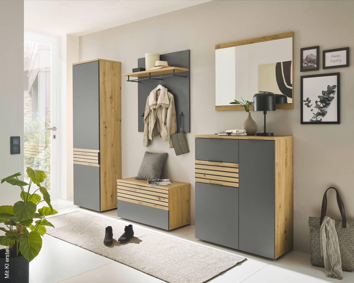 Garderobenpaneel Milan grau Eiche Artisan Nachbildung B/H/T: ca. 858x95x27 cm