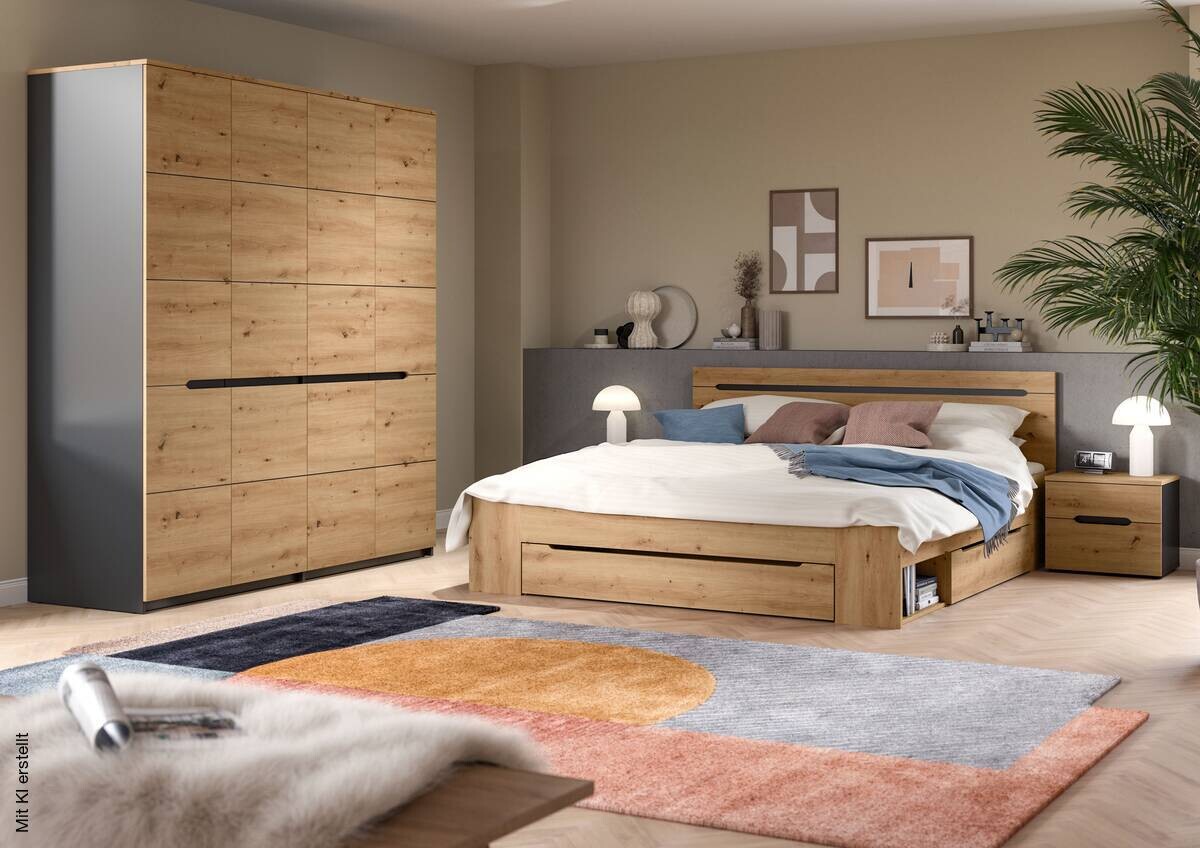 Schlafzimmer CANU, Set basaltgrau Artisan Nachbildung