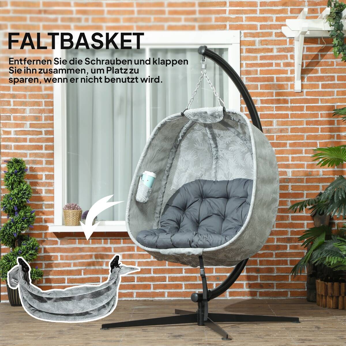 Outsunny Hängesessel grau Polyester B/H/L: ca. 90x180x126 cm