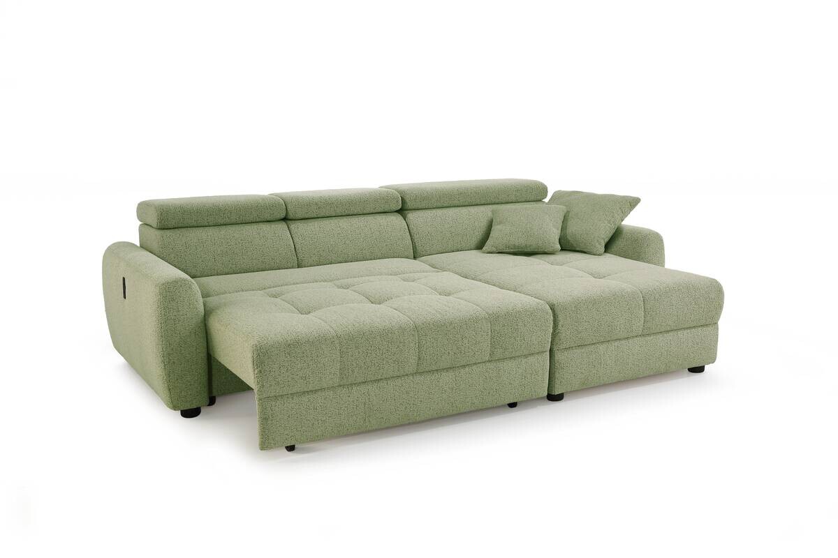 Ecksofa mit elektrischer XXL Sitztiefenverstellung hellgrün Flachgewebe B/H/T: ca. 270x109x175 cm