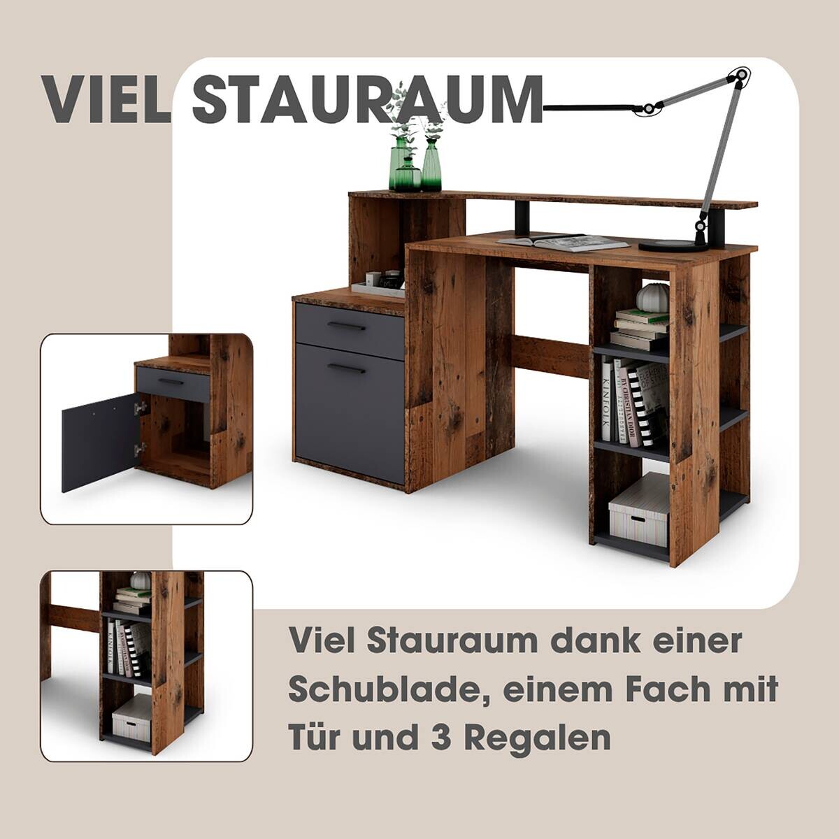 Schreibtisch LOUIS anthrazit B/H/T: ca. 140x89x55 cm
