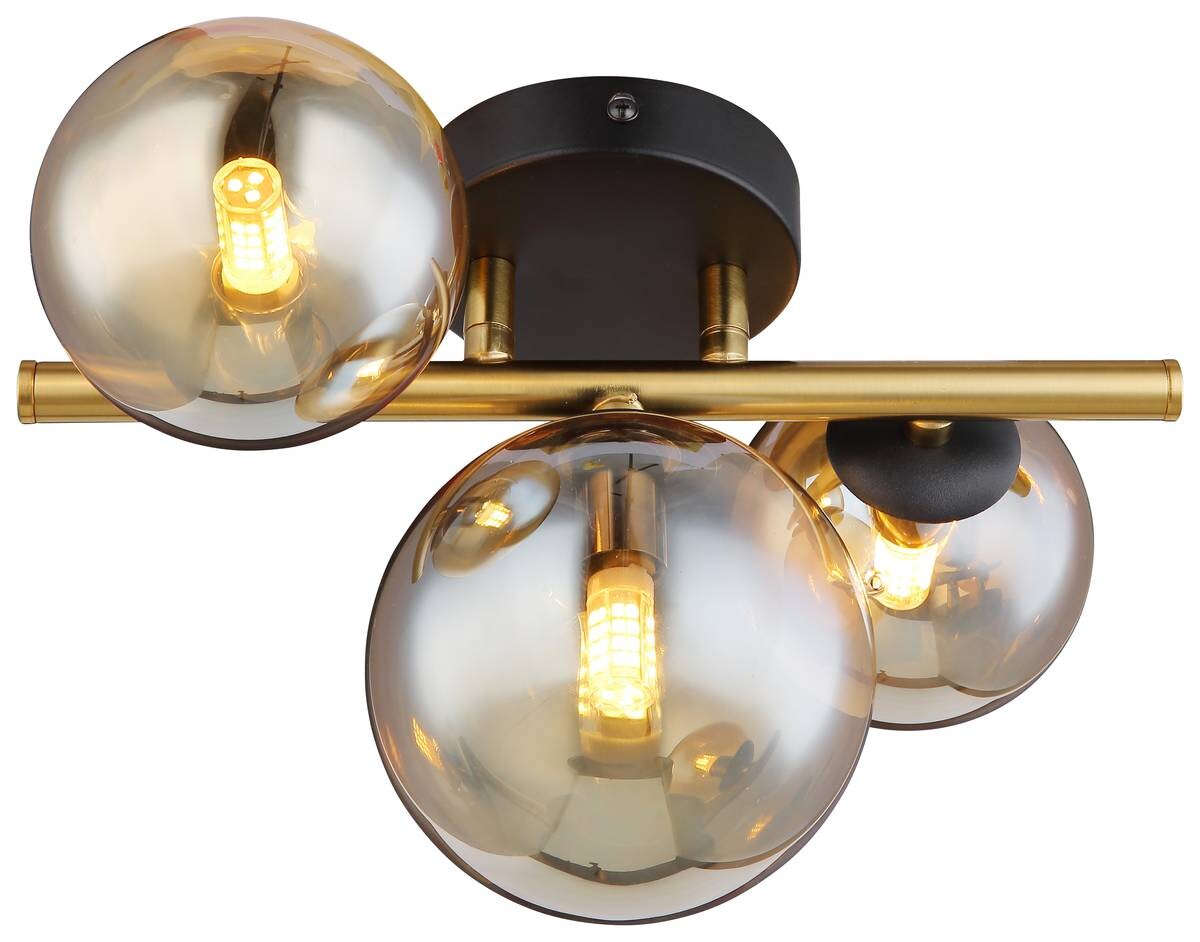 GLOBO Wandleuchte 56135-3W messing amber Glas Metall B/H/L: ca. 21x19x28 cm G9 3 Brennstellen