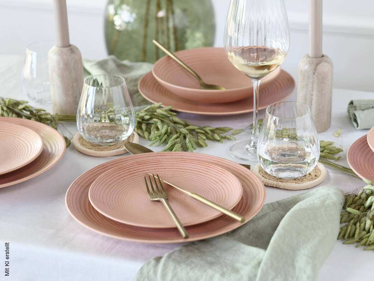 CreaTable Tafelservice Catania Peach rot Steinzeug 12 tlg.