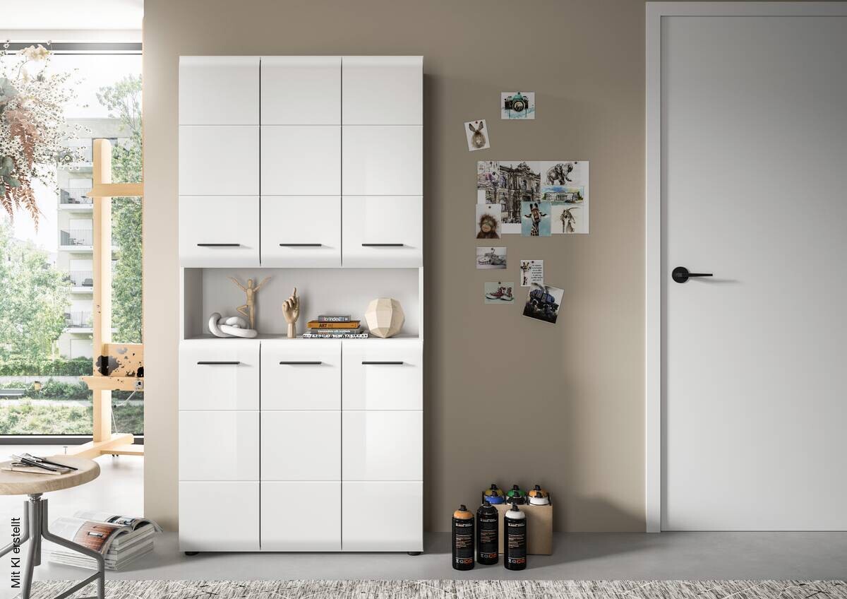Mehrzweckschrank Ice weiß weiß Hochglanz B/H/T: ca. 90x185x30 cm