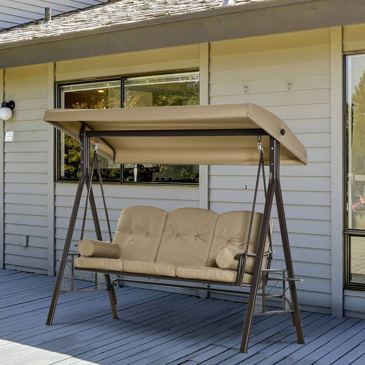 Outsunny Hollywoodschaukel khaki Polyester B/H/L: ca. 206x183x116 cm