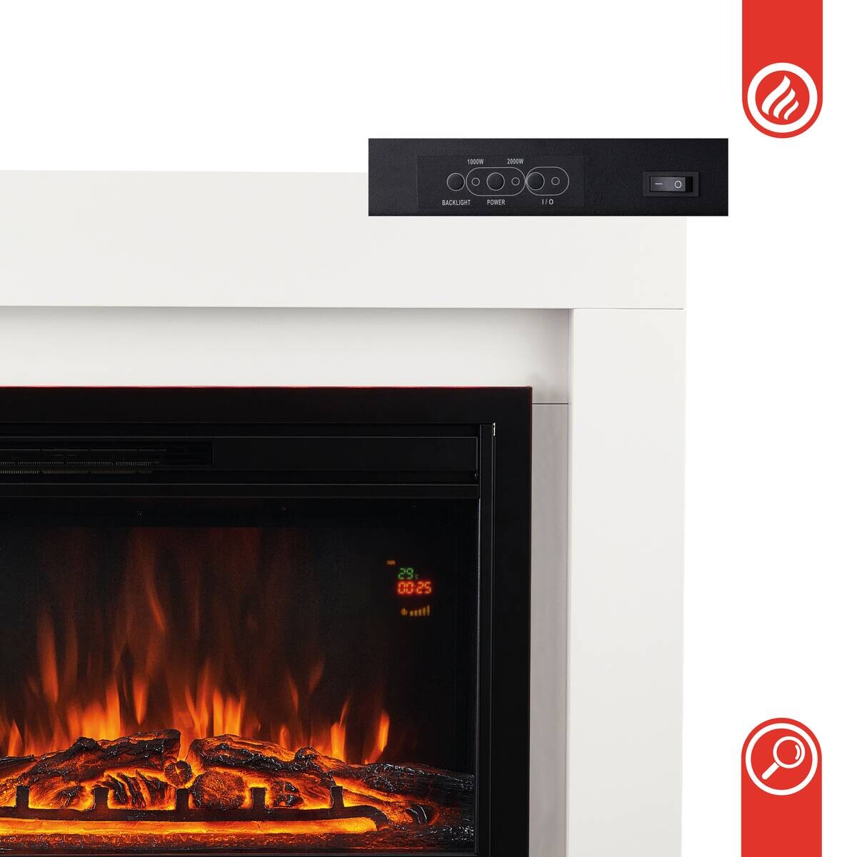 KAMINIO Elektrischer-Kamin MATTI weiß MDF Metall Glas B/H/T: ca. 95x77x26 cm ca. 2000 W
