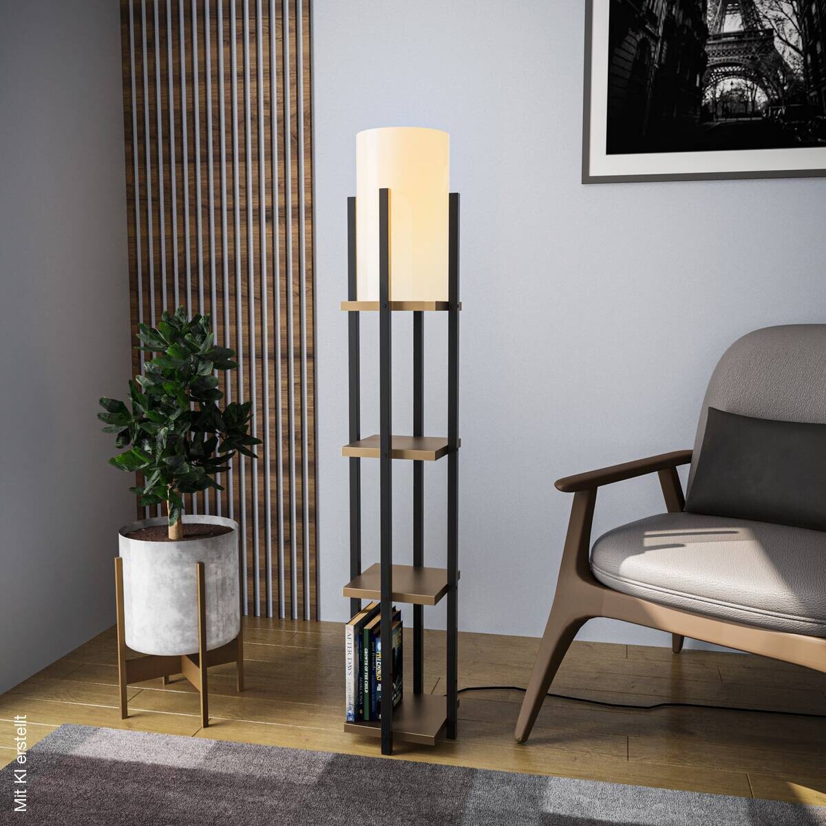 Opviq Stehlampe gold schwarz Stoff B/H/T/L/D: ca. 25x130x25x25x25 cm E27 1 Brennstellen