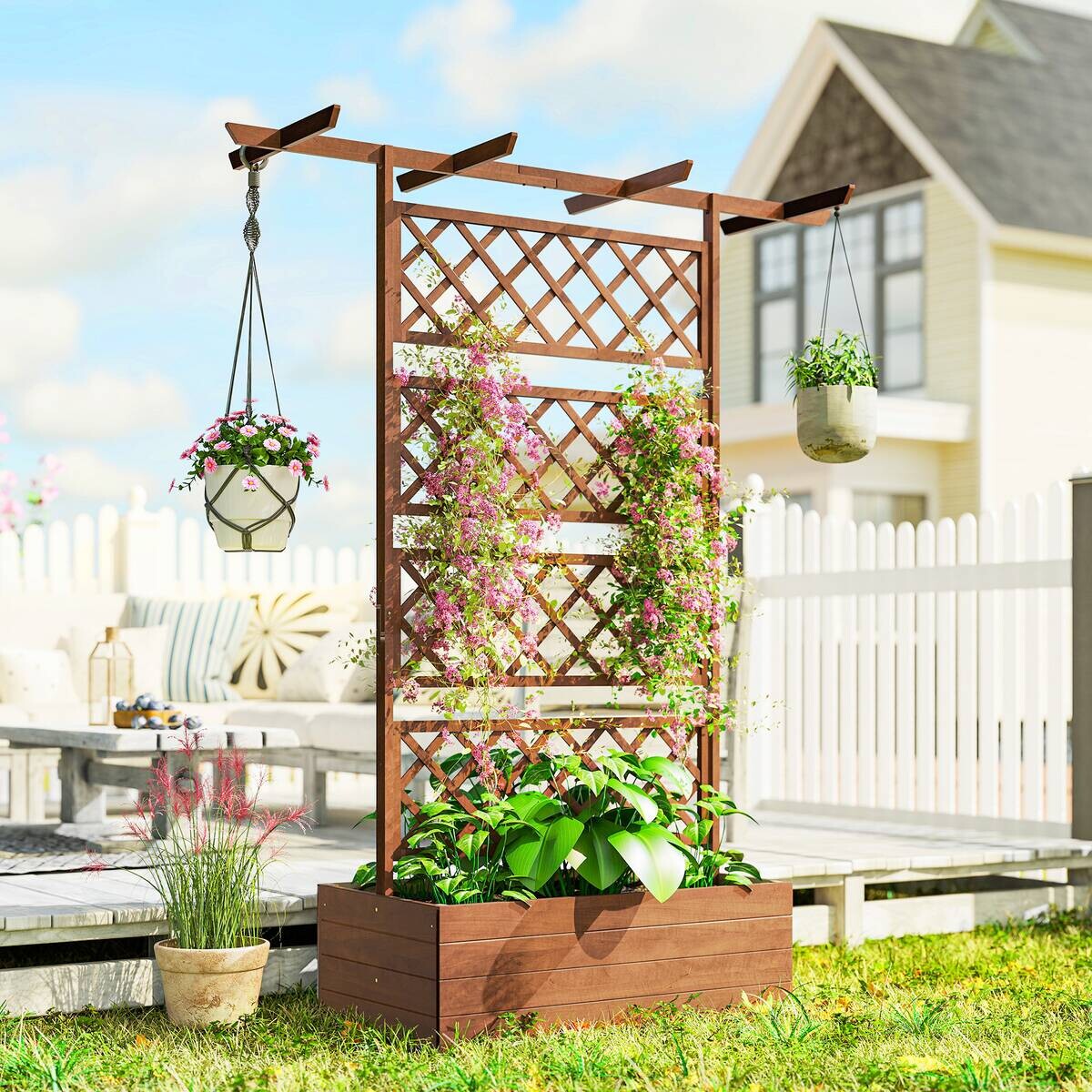 Outsunny Hochbeet mit Rankengitter orange B/H/T/L: ca. 55x183x55x160 cm