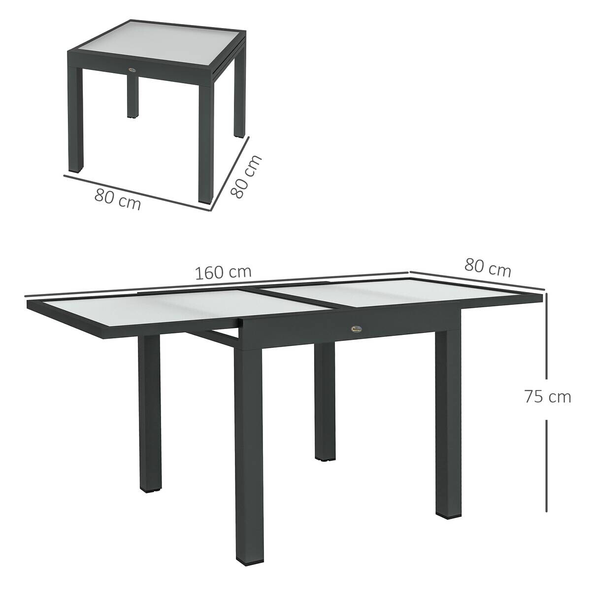 Outsunny Gartentisch schwarz Aluminium B/H/L: ca. 80x75x160 cm