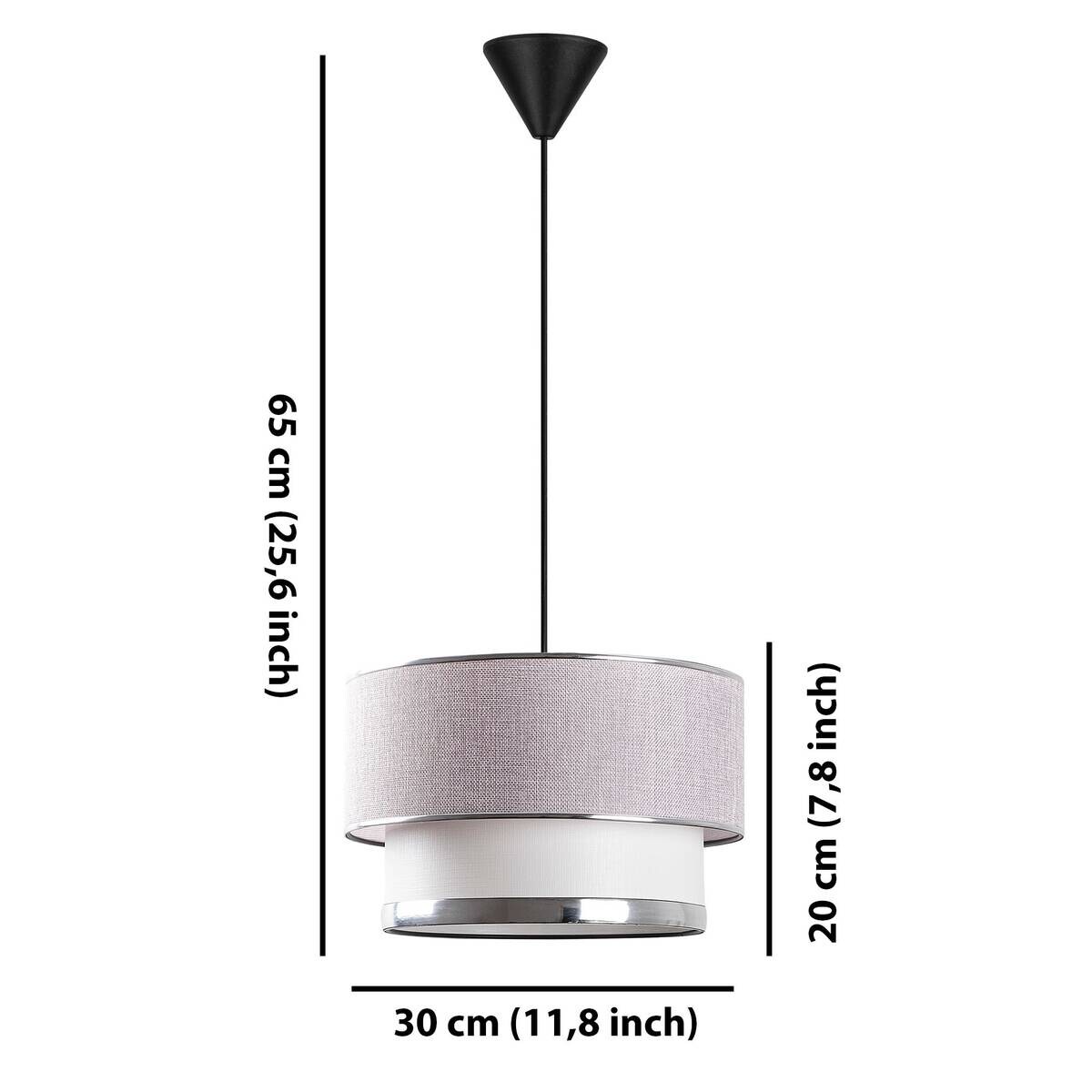 Opviq Pendelleuchte Cake grau silber Metall Baumwolle B/H/L: ca. 30x65x30 cm E27 1 Brennstellen