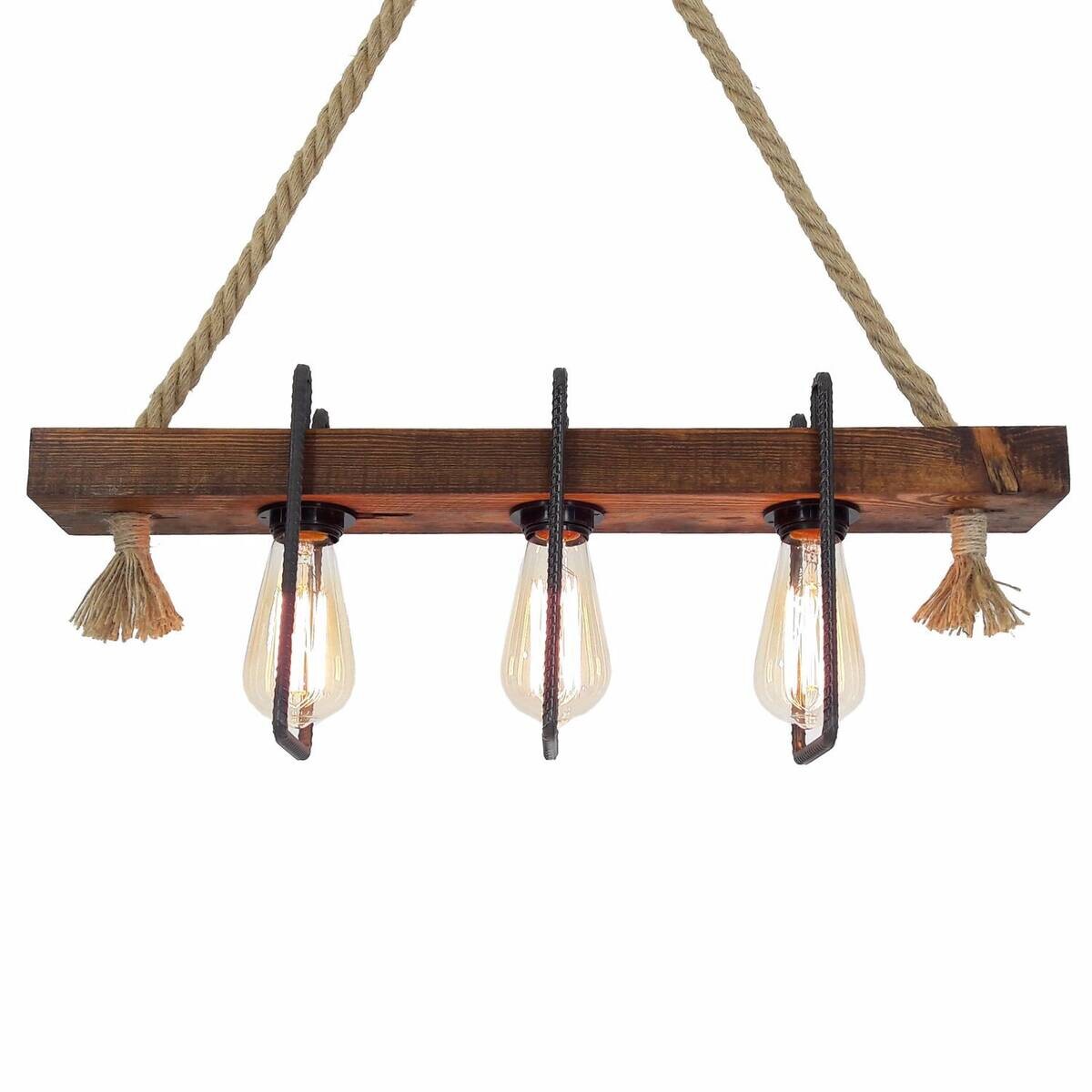 Opviq Pendelleuchte Kiefer B/H/T/L: ca. 10x70x60x10 cm E27 3 Brennstellen