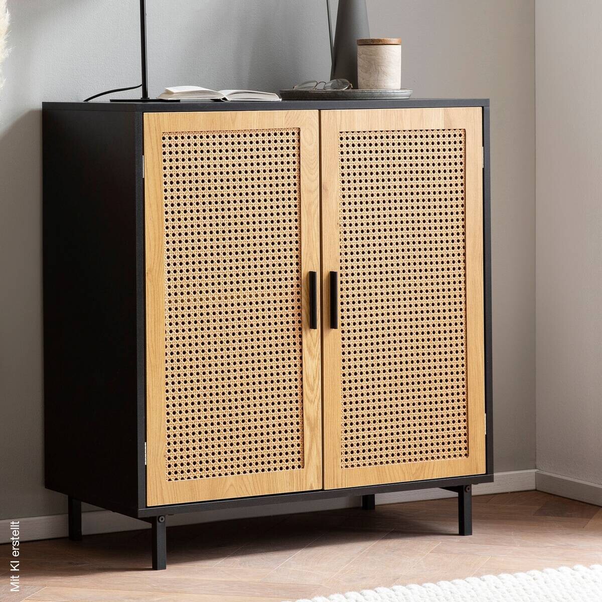 Sideboard schwarz Eiche Optik B/H/T: ca. 80x86,5x40 cm