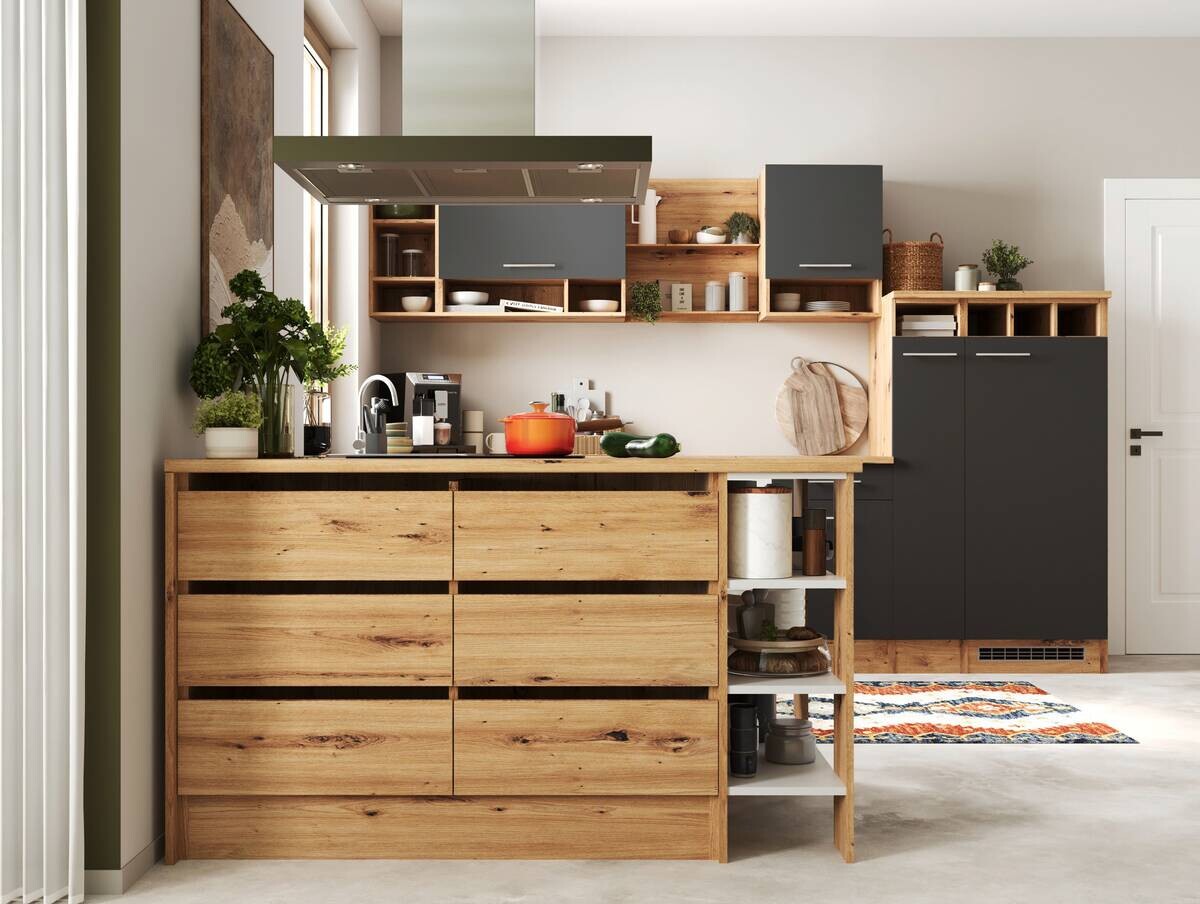 Respekta Inselküche Hilde grau matt B/H/T: ca. 310x205x172 cm