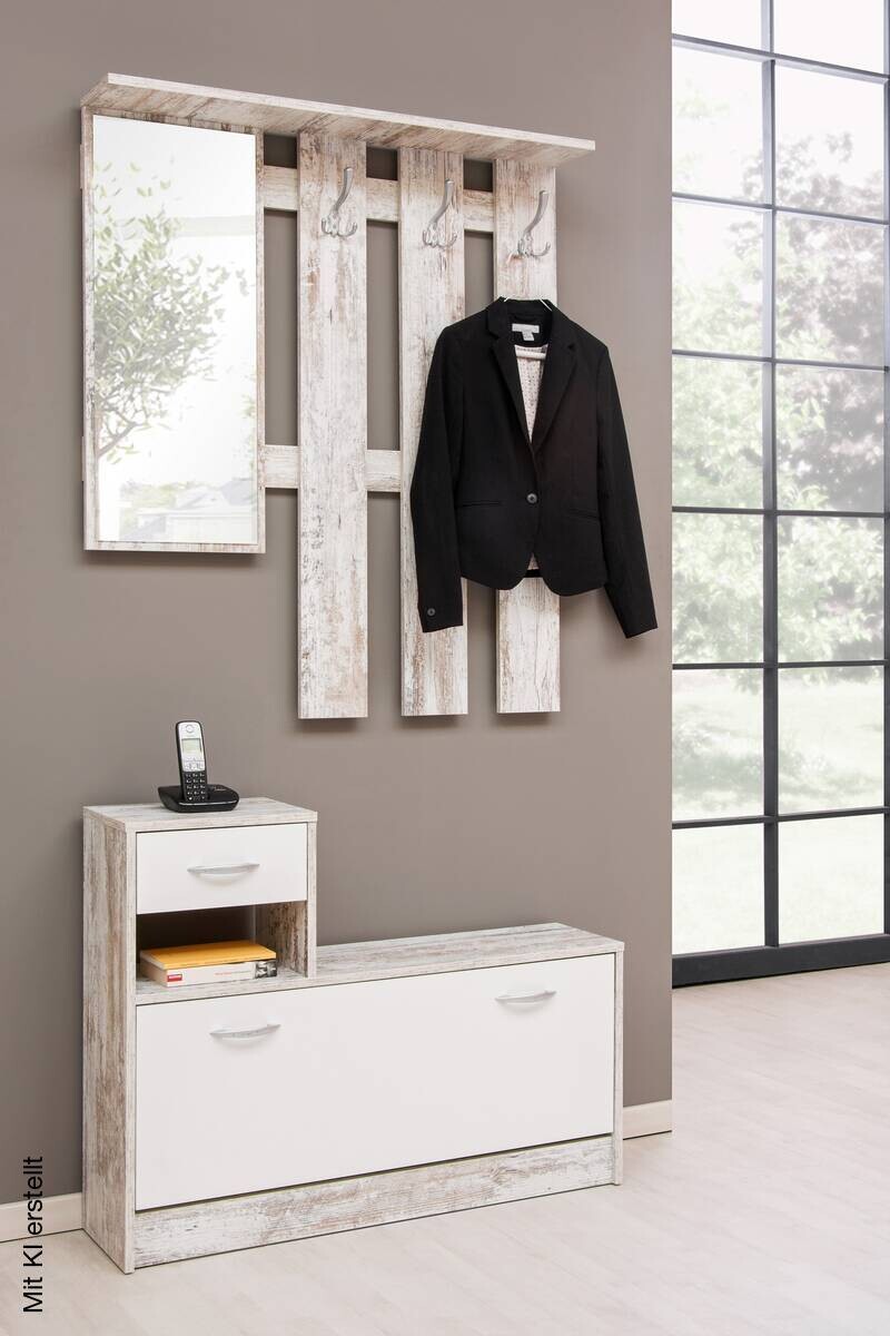 Garderobe Rudolf Eiche Vintage Optik weiß B/H/T: ca. 100x180x25 cm