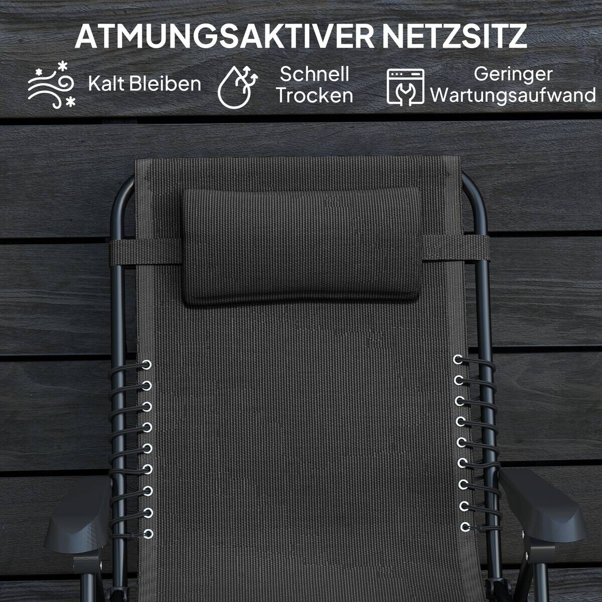 Outsunny Sonnenliege schwarz Metall B/H/L: ca. 65x112x90 cm