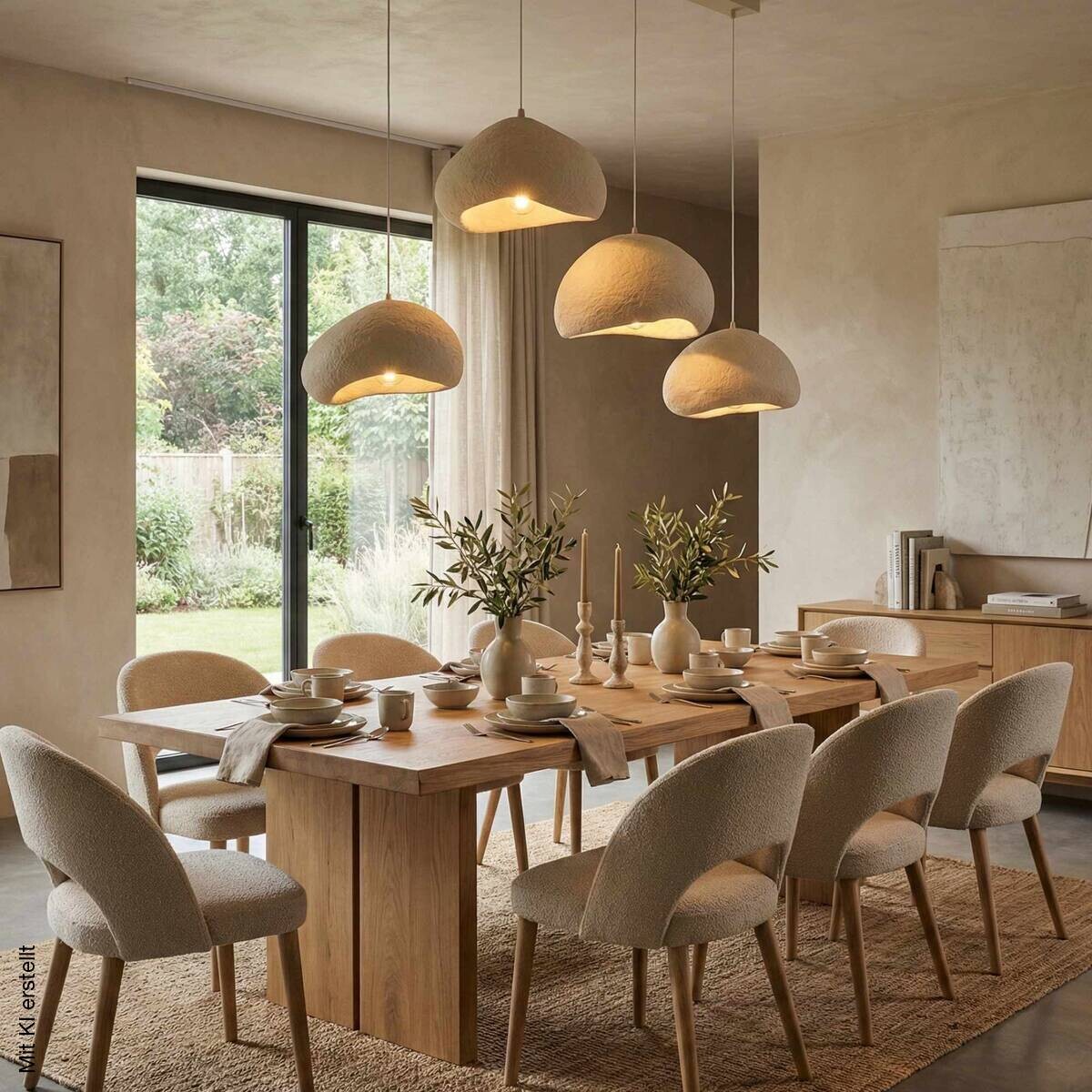 Opviq Pendelleuchte beige Fiberglas Metall B/H/T/L: ca. 174x110x46x174 cm E27 4 Brennstellen