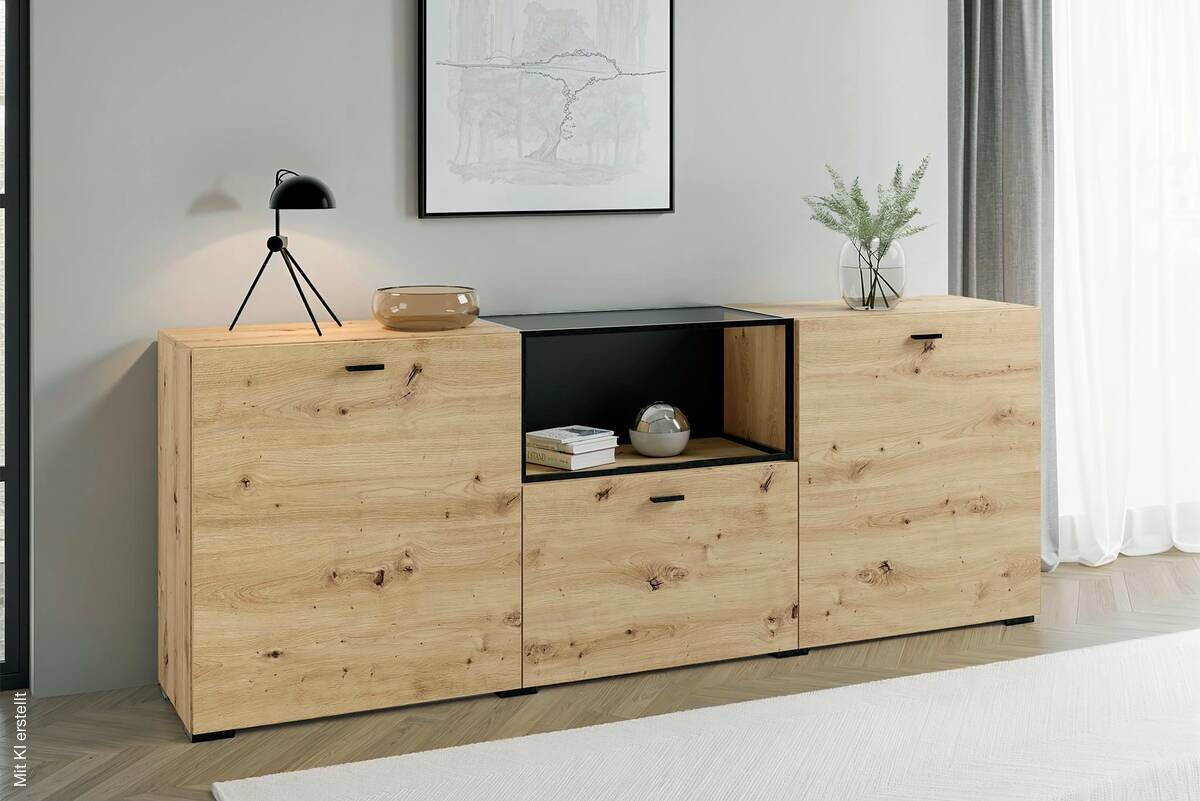 Sideboard FRAME Eiche schwarz B/H/T: ca. 200x75,5x37,5 cm