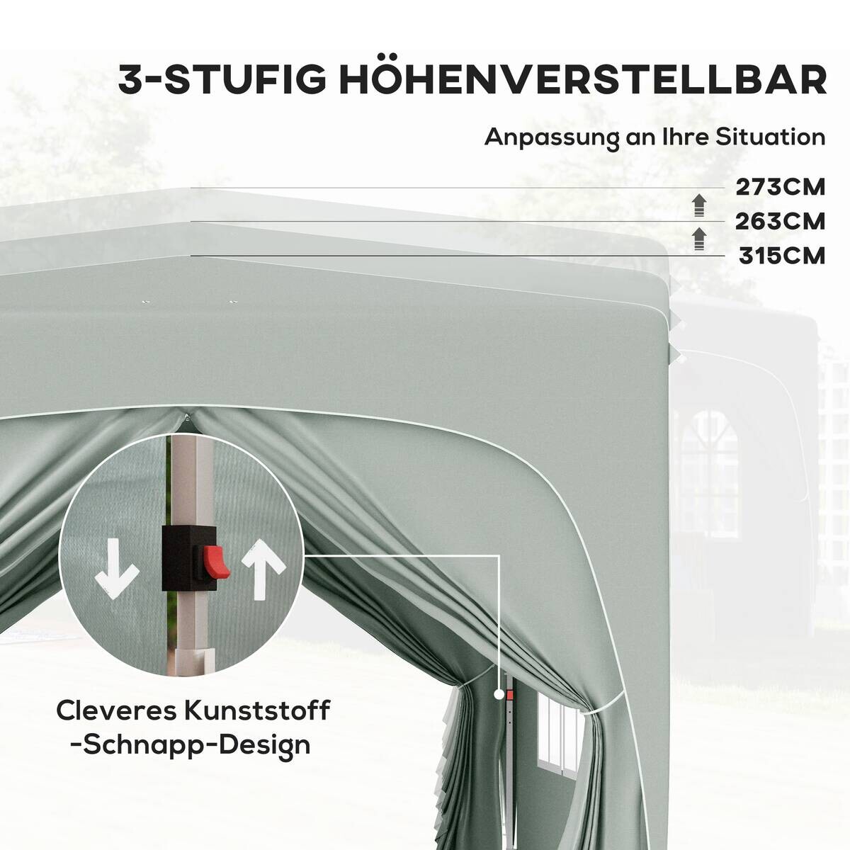 Outsunny Pavillon hellgrau Metall B/H/L: ca. 300x273x300 cm