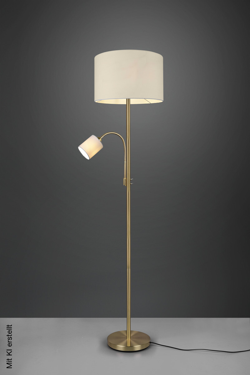 TRIO Stehlampe Hotel messing weiß Metall Stoff H/D: ca. 170x40 cm E27 2 Brennstellen