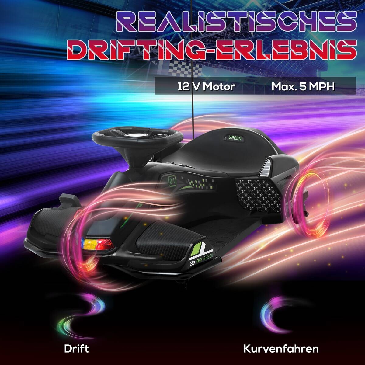 HOMCOM Kinder Elektro Gokart schwarz B/H/L: ca. 53x99x90 cm