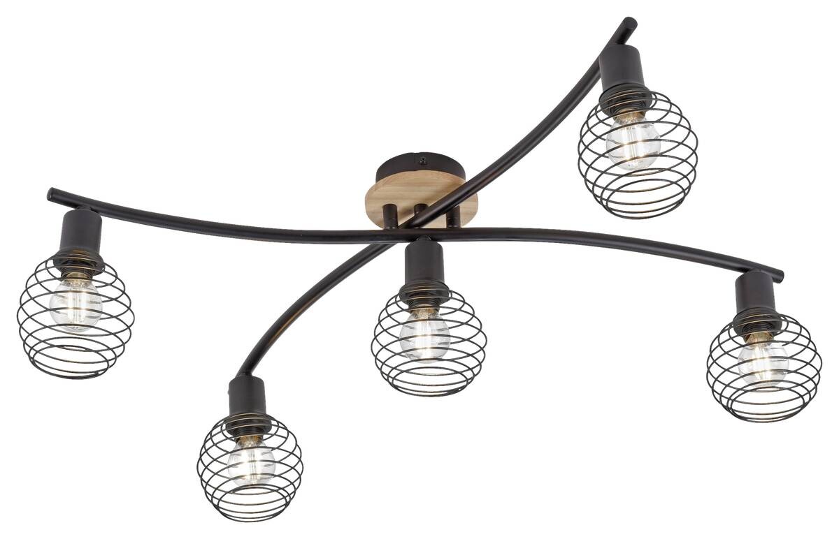 Just Light Deckenleuchte 15925-79 Eugen natur schwarz Aluminium Holzwerkstoff B/H/L: ca. 67x20x70 cm 5 Brennstellen
