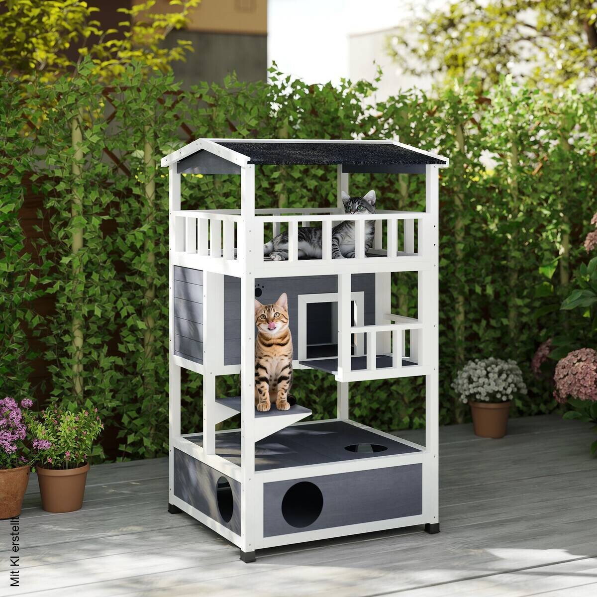 PawHut Katzenhaus weiß Holz B/H/L: ca. 75x137x75,5 cm