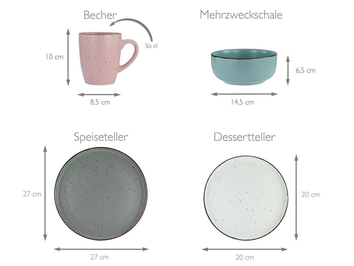 CreaTable Kombiservice Modern Fashion multicolor Steinzeug 16 tlg.