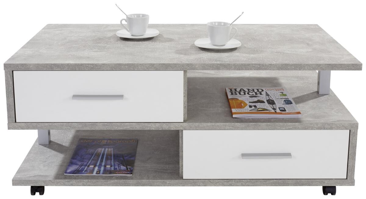 Couchtisch Quattro Beton Optik weiß Nachbildung B/H/T: ca. 105x45x60 cm