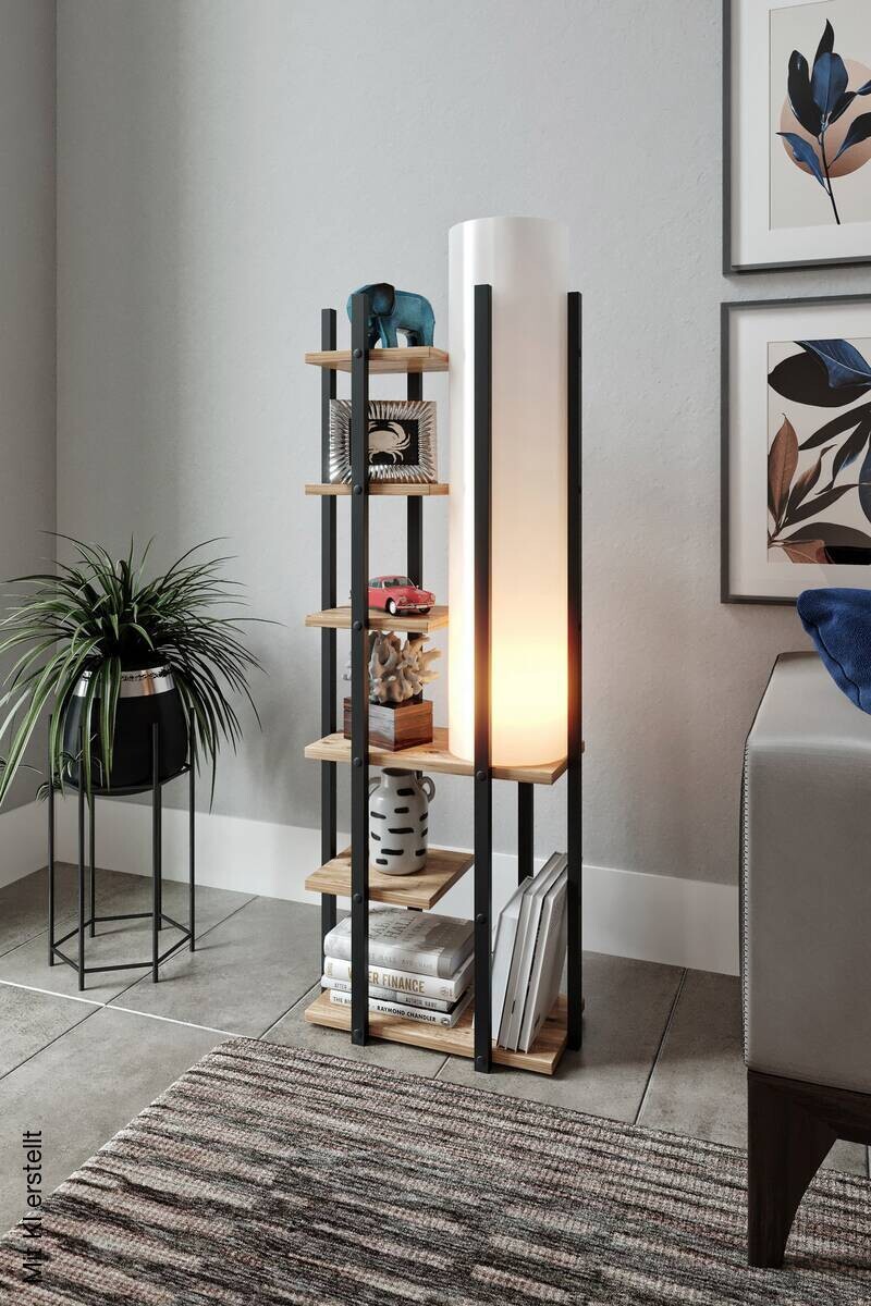 Opviq Stehlampe weiß schwarz MDF Spanplatte B/H/T/L: ca. 25x135x25x45 cm E27 1 Brennstellen
