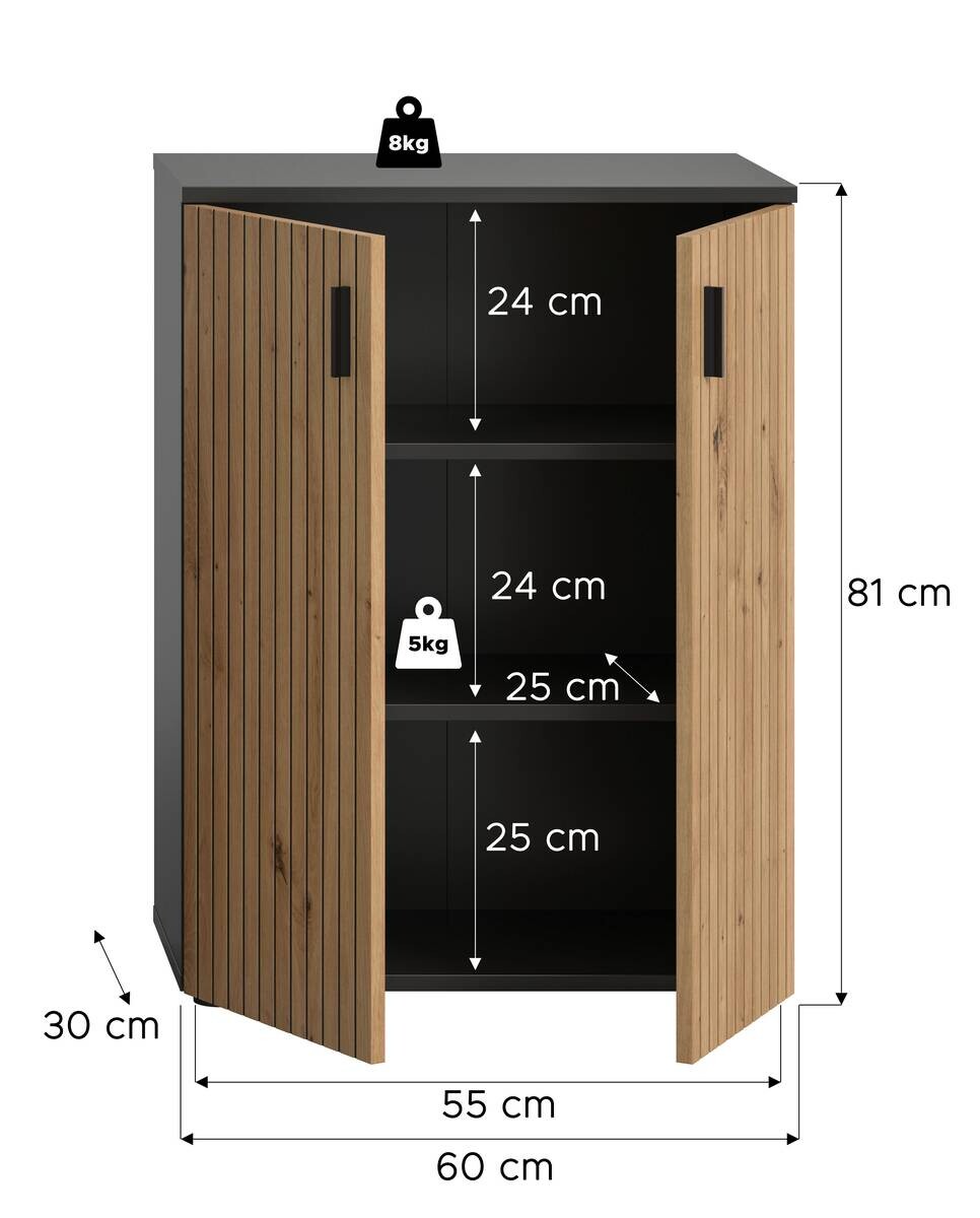 Badhochschrank Mone Basalt Nachbildung Artisan Oak Nachbildung B/H/T: ca. 60x81x30 cm
