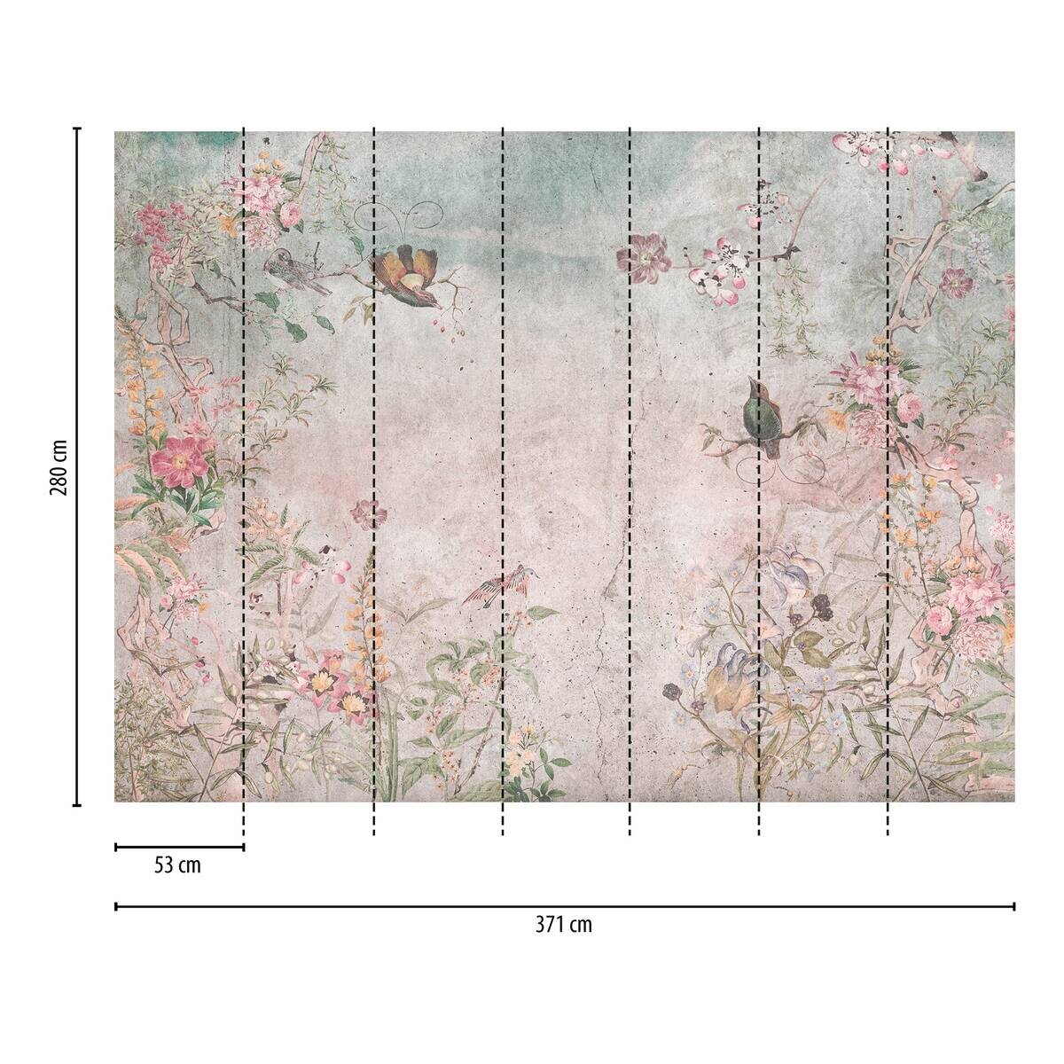 Livingwalls Fototapete Blumen bunt grau blau B/L: ca. 280x371 cm
