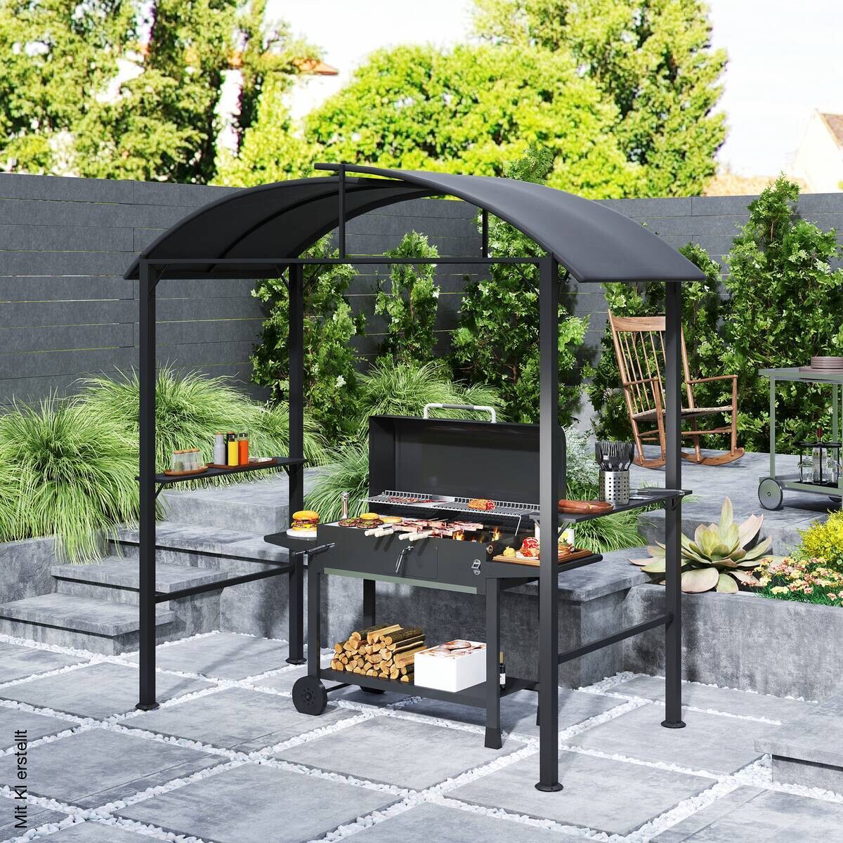 Outsunny Grillpavillon dunkelgrau Polyester B/H/L: ca. 110x235x233 cm