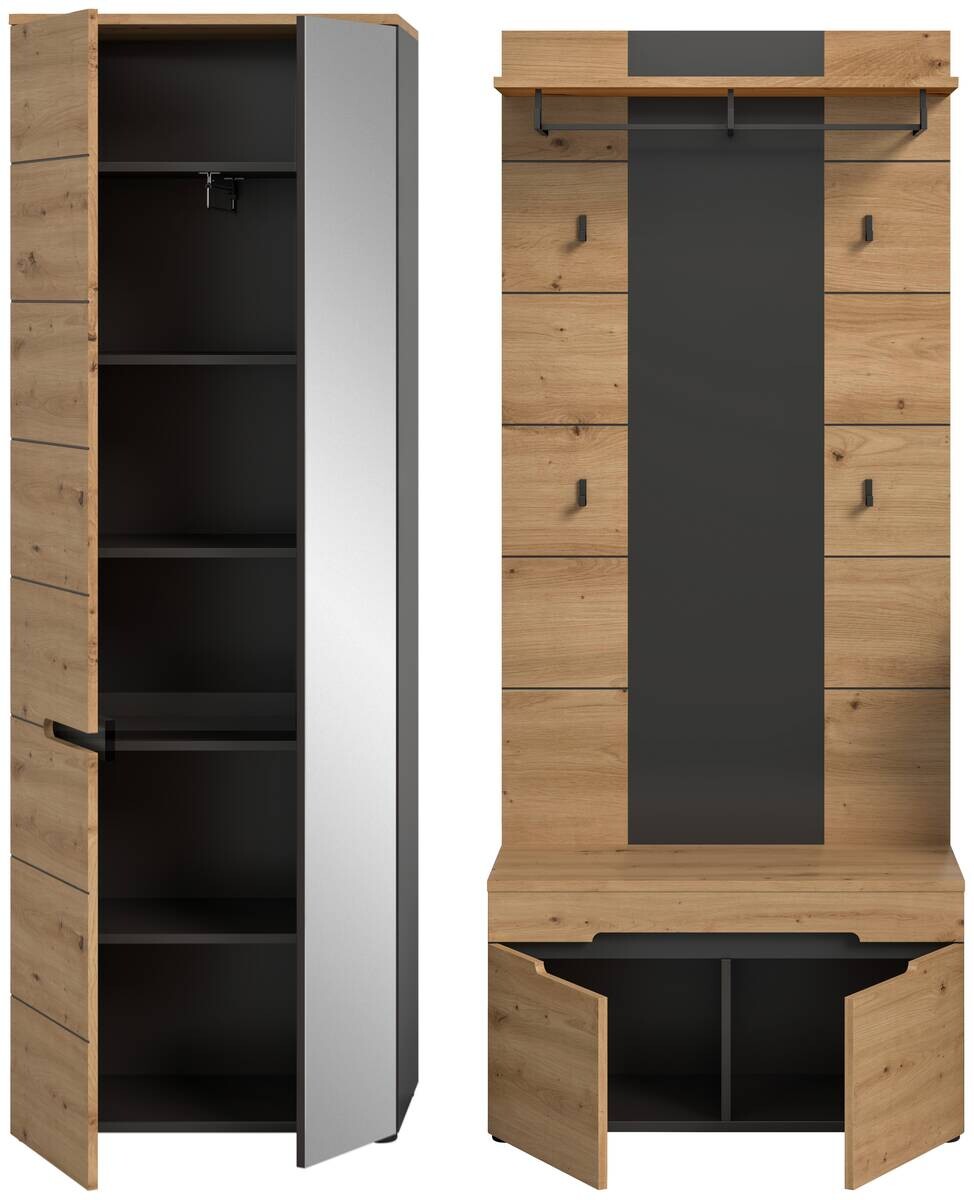 Garderobe Canu basaltgrau Nachbildung Artisan Nachbildung B/H/T: ca. 160x190x37 cm