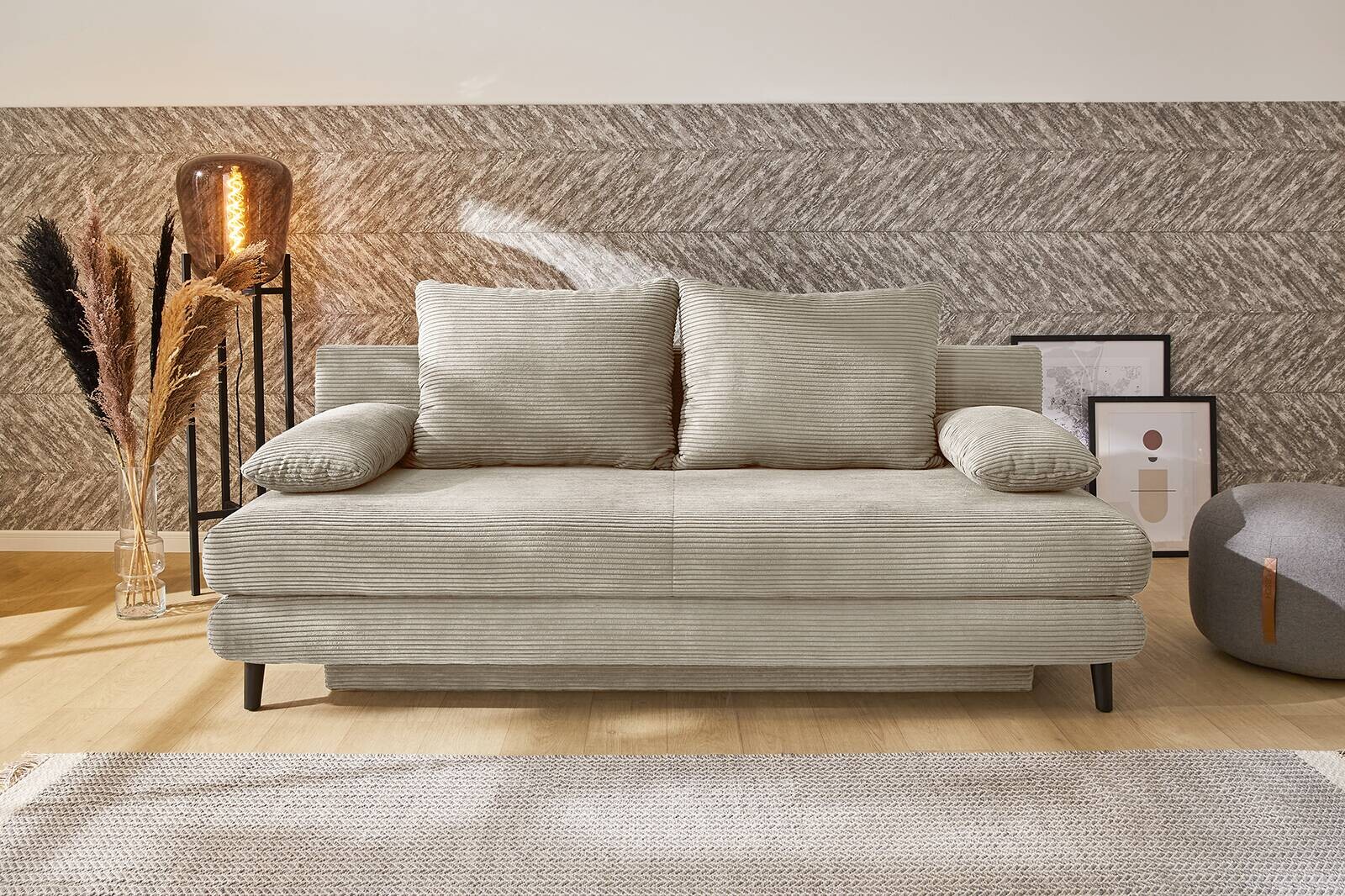 Schlafsofa Greige Microfaser B/H/T: ca. 202x74x99 cm