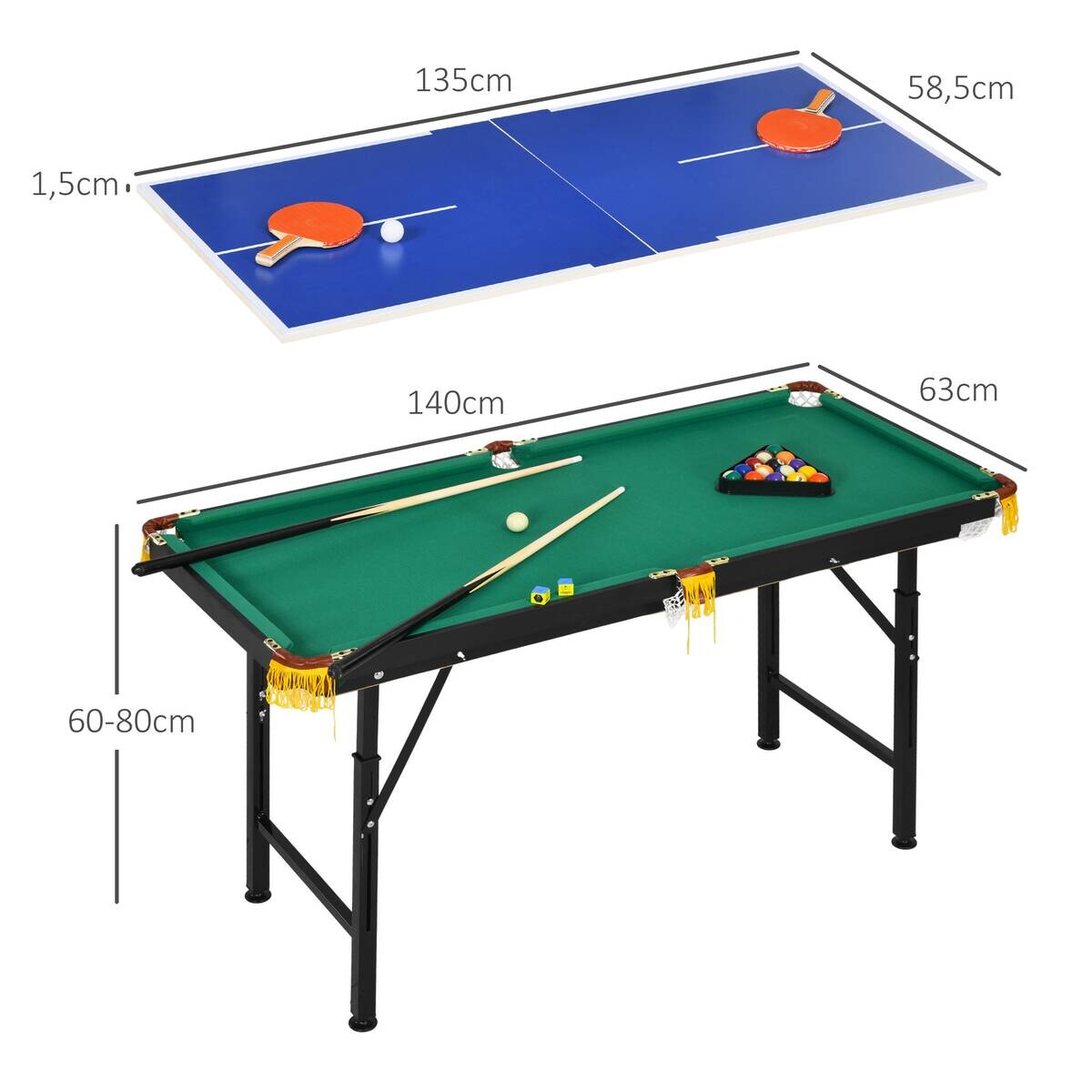 SPORTNOW Multispieltisch grün Stahl B/H/L: ca. 63x80x140 cm