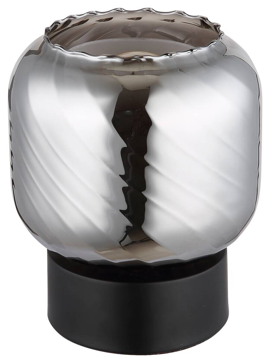 GLOBO Tischleuchte Rauch mattschwarz Metall Glas H/D: ca. 17x14 cm E27 1 Brennstellen