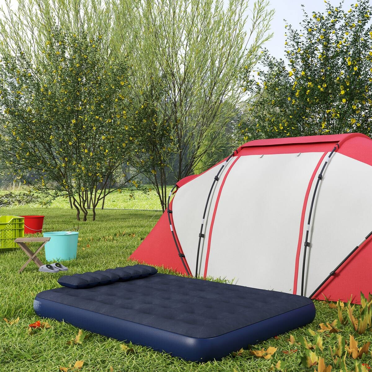 Outsunny Luftmatratze blau Kunststoff B/H/L: ca. 152x22x203 cm