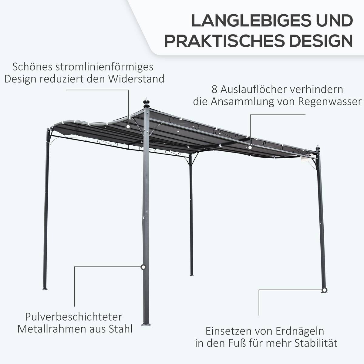 Outsunny Gartenpavillon grauschwarz Metall B/L: ca. 297x297 cm