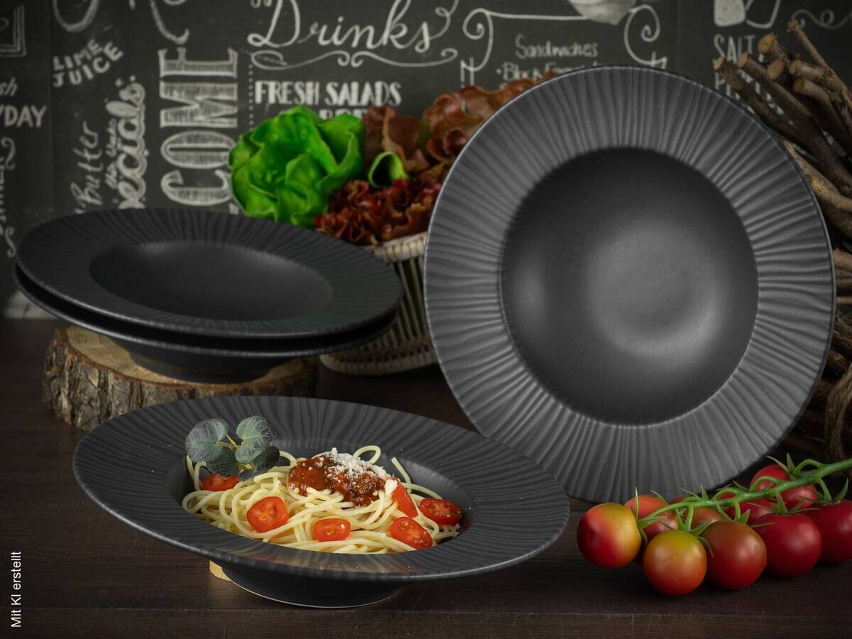 CreaTable Pastateller-Set Vesuvio schwarz Steinzeug H/D: ca. 6x27 cm