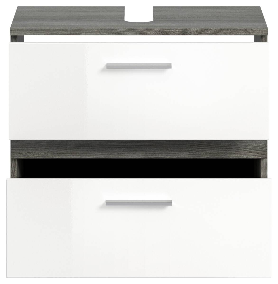 Waschbeckenunterschrank BLAKE Rauchsilber Nachbildung weiß Hochglanz B/H/T: ca. 60x57x34 cm
