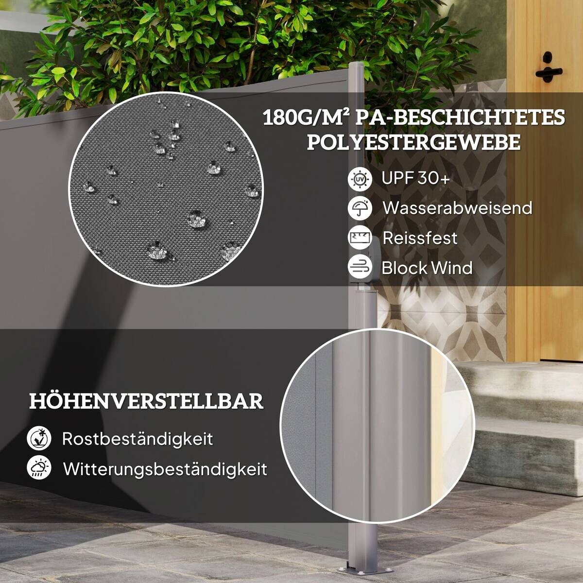 Outsunny Seitenmarkise dunkelgrau Polyester B/H/L: ca. 1x140x300 cm