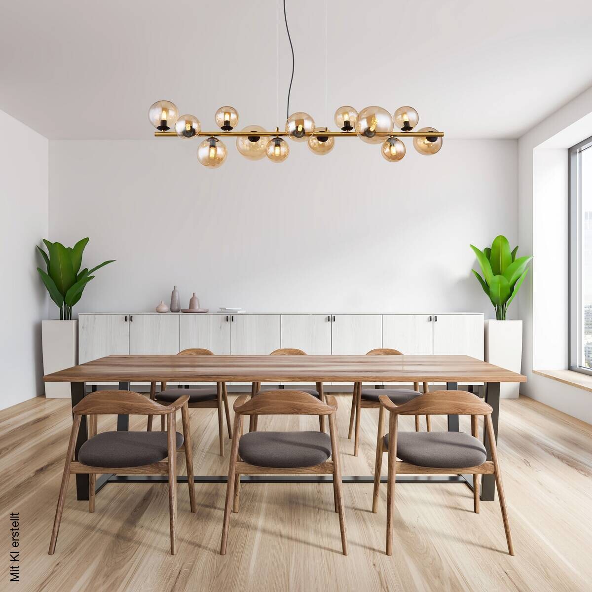 GLOBO Pendelleuchte amber schwarz Glas Metall B/H/T: ca. 34,5x120x120 cm G9 13 Brennstellen