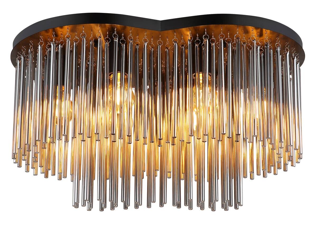 GLOBO Deckenleuchte mattschwarz Rauch Metall Glas B/H/T/L: ca. 35x34,5x60x60 cm E27 6 Brennstellen