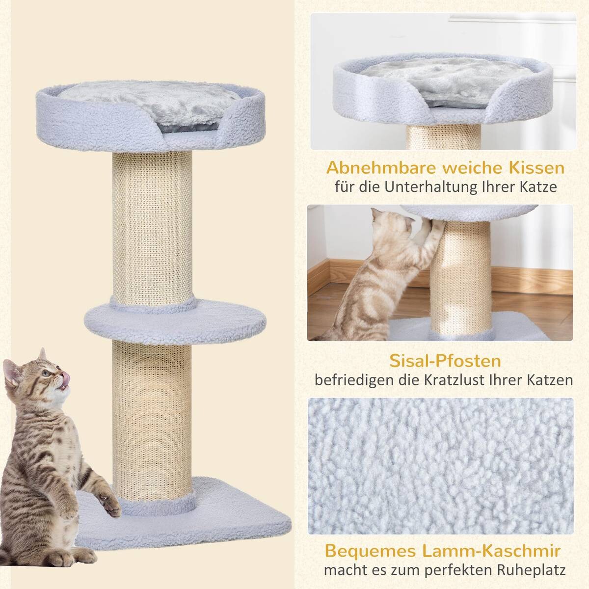 PawHut Kratzbaum hellgrau Sisal B/H/L: ca. 45x91x45 cm