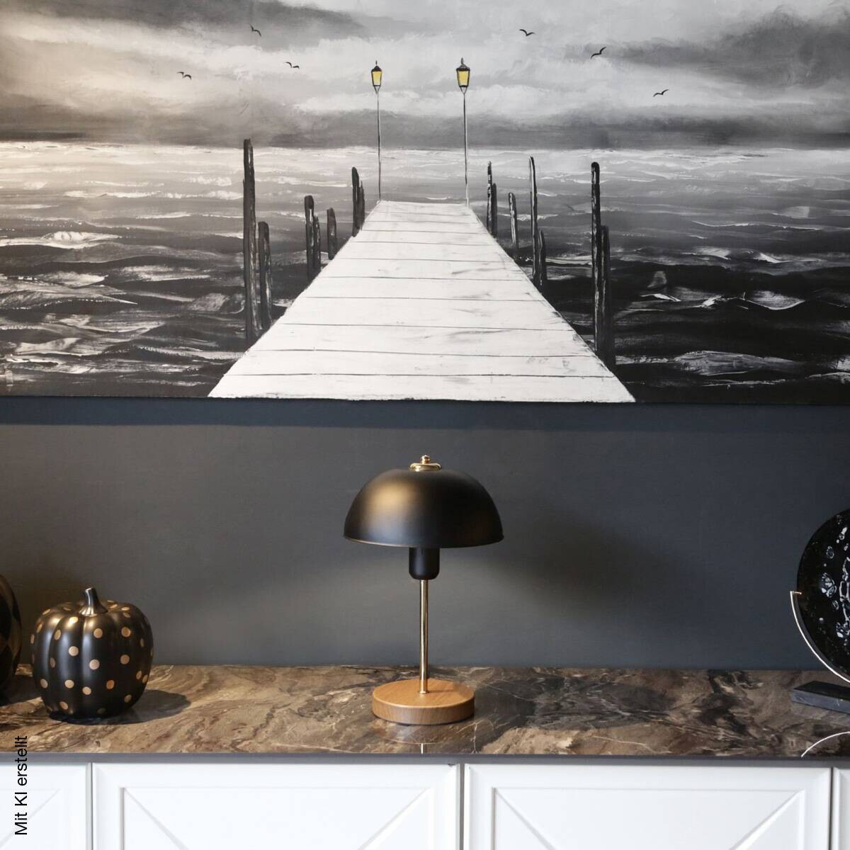 Opviq Tischleuchte schwarz Metall B/H/L: ca. 23x38x23 cm E27 1 Brennstellen